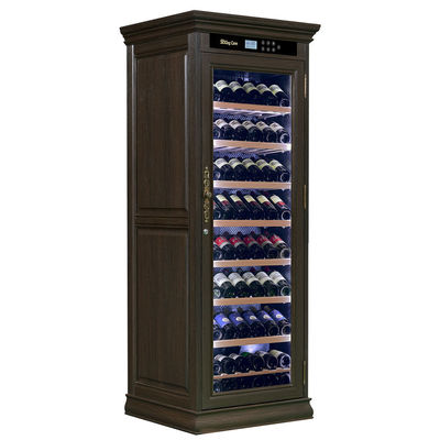 Harga yang bagus Classic Dark Brown Wood Wine Cooler Dengan Panel Kontrol Sentuh Dan Locker on line
