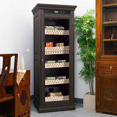 Harga yang bagus Kualitas Premium Dark Brown Solid Wood Frame Cigar Cooler Humidifier Dengan Locker on line