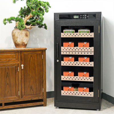 Harga yang bagus Touch Digital Control Black Wood Frame Cigar Cooler Humidor Dengan Kunci Pintu on line