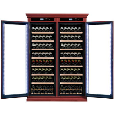 Harga yang bagus Kunci Pintu Kaca Zona Dual Kayu Padat Wine Cooler Cabinet Dengan Kontrol Sentuh on line