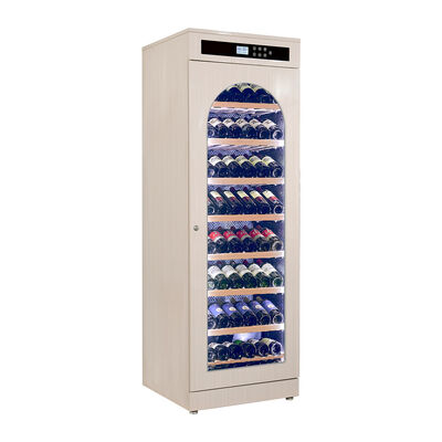 Harga yang bagus Modern Cahaya Beige Solid Kayu Dapur Wine Cooler dengan Panel Kontrol Digital dan pintu kaca melengkung on line