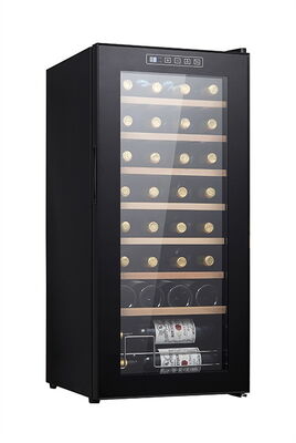 Harga yang bagus Black Wood Wine Cooler dengan panel sentuh digital Rak kayu yang bisa dilepas dan isolasi dinding ganda on line