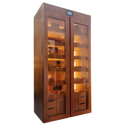 Harga yang bagus Dua Pintu Lemari Kerangka Kayu Padat Cigar Cooler Humidifier Dengan Pencahayaan LED on line