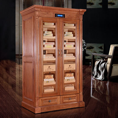 Harga yang bagus Kayu Solid Dua Pintu Cigar Cooler Humidifier Cabinet Dengan Kunci Aman on line