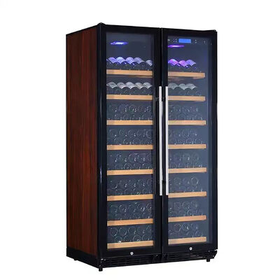 Harga yang bagus Rangka Kayu Kabinet Pendingin Anggur Zona Ganda Dengan Pintu Kaca Ganda on line